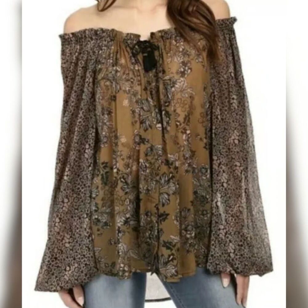 Free People Women’s Hendrix Printed Top - Black Brown Red - Size S